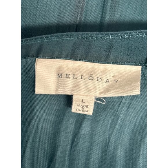 Melloday Womens Teal Long Sleeve Sheer Blouse Size L Polyester Lightweight Top - Picture 3 of 7